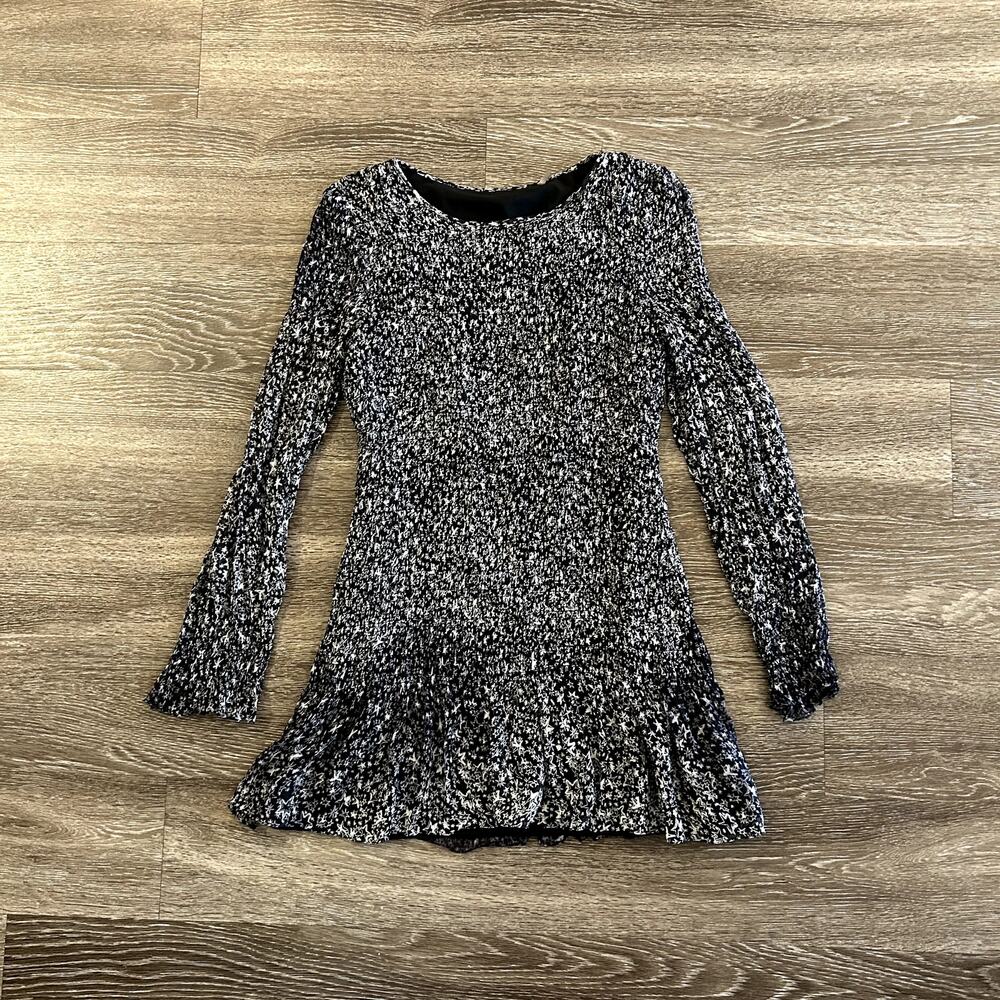LoveShackFancy Scarlett Silk Mini Dress XS Black White Long Sleeve Smocked EUC - Picture 3 of 11